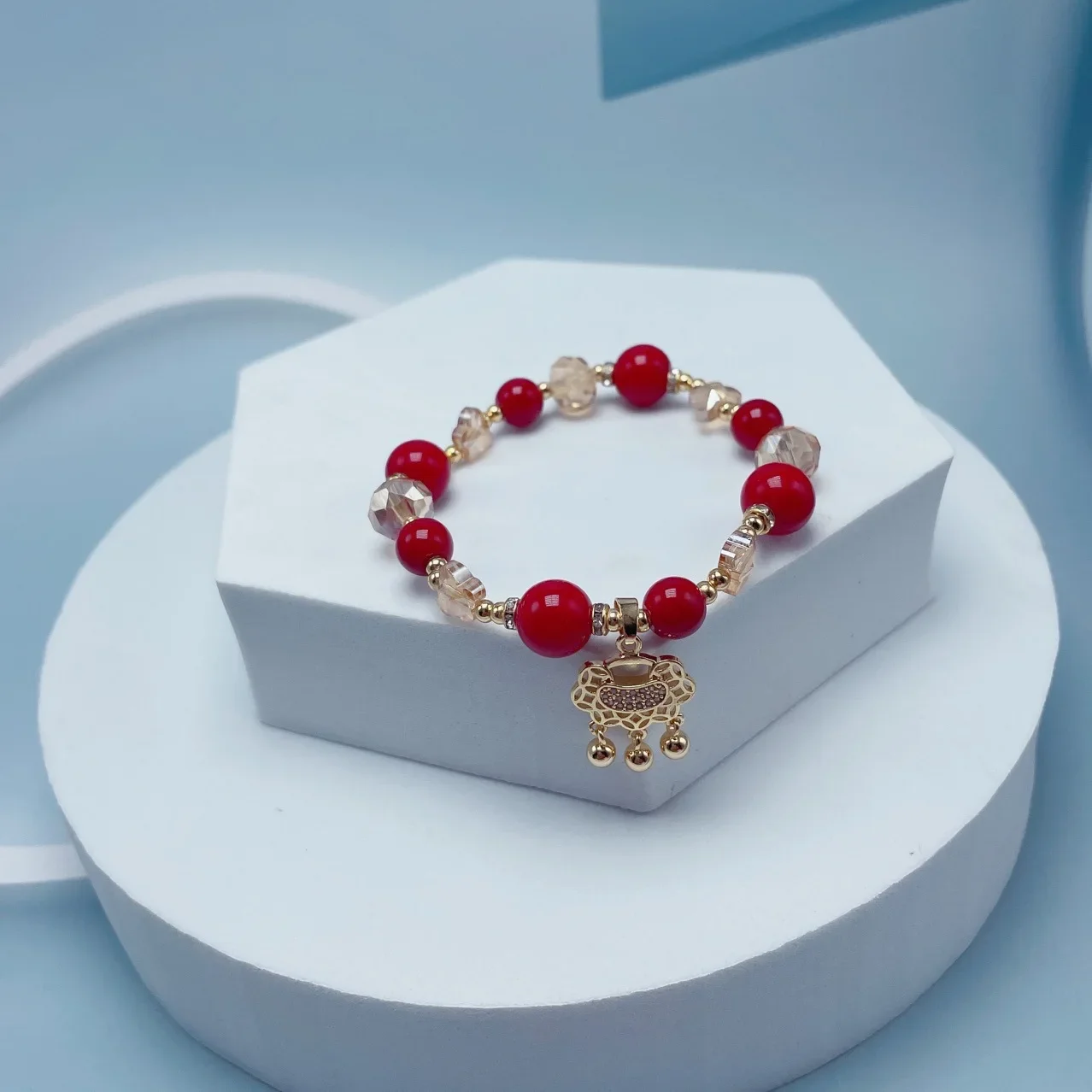 Новогодний браслет из красных бусин корейский сетчатый красный стиль эластичные