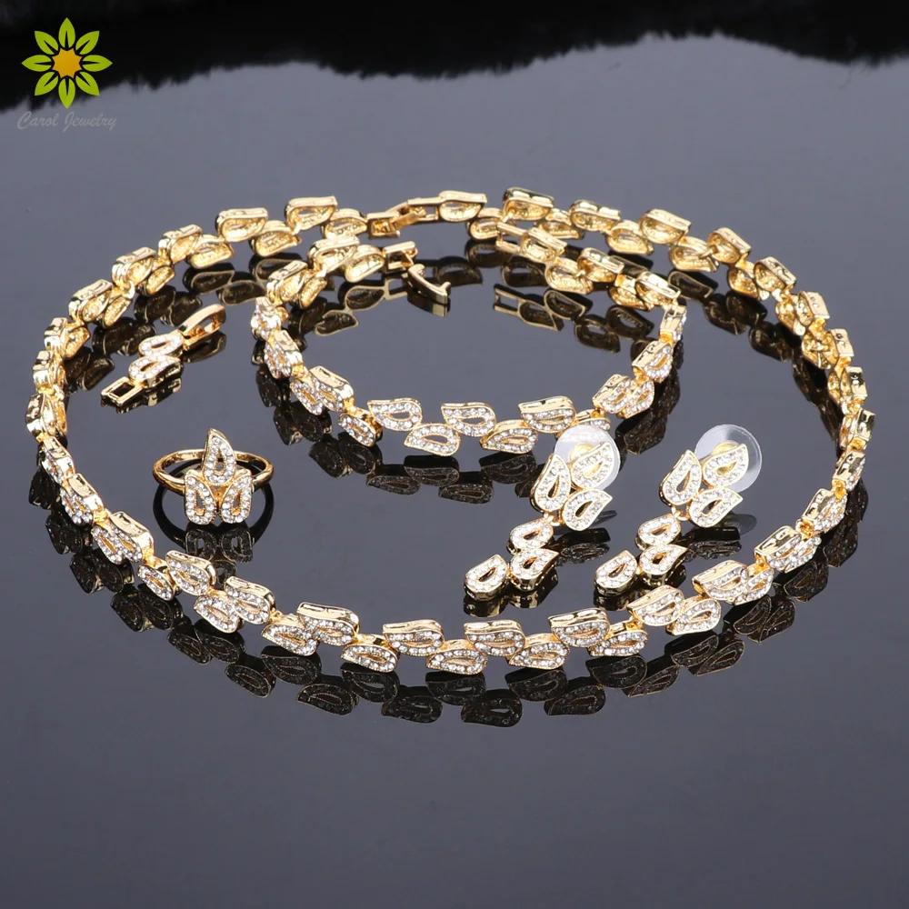 

Роскошные Свадебные Ювелирные наборы с кристаллами, африканские Ювелирные наборы, колье золотого цвета, ожерелье, серьги, браслет, кольцо д...