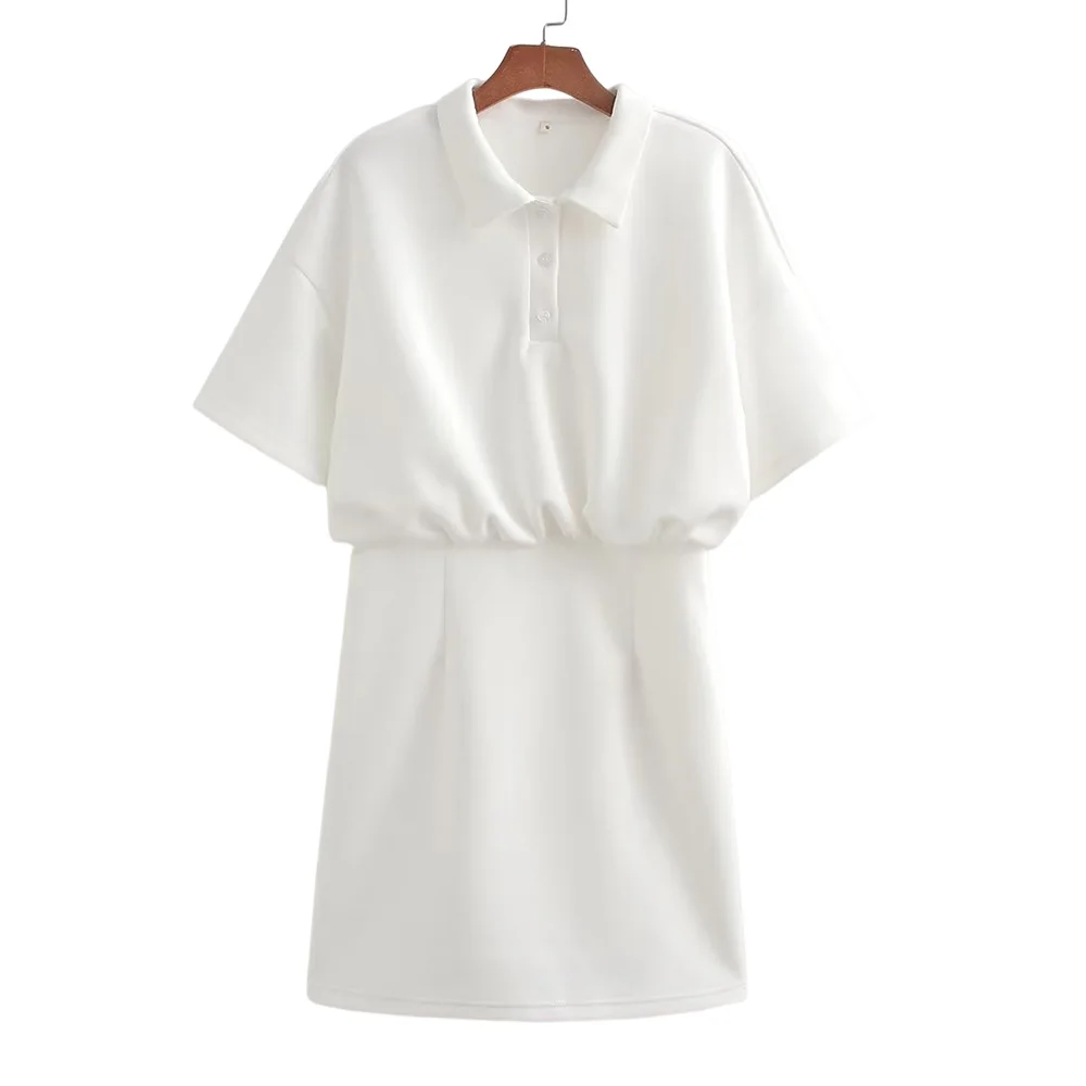 

HDIMM Fashion Women Mini Dresses 2023 Summer Elegant Casual Short Dresses Ladies Turn-down collar A-Line Loose White Dresses