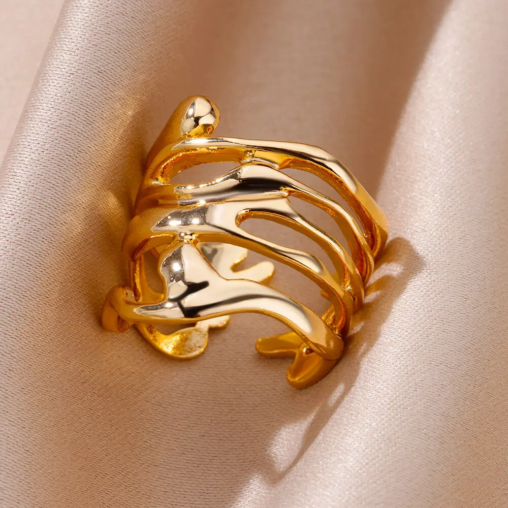 

Liquid Shape Rings for Women Men Adjustable Stainless Steel Ring Vintage Punk Gothic Jewelry Free Shipping Items anillos mujer