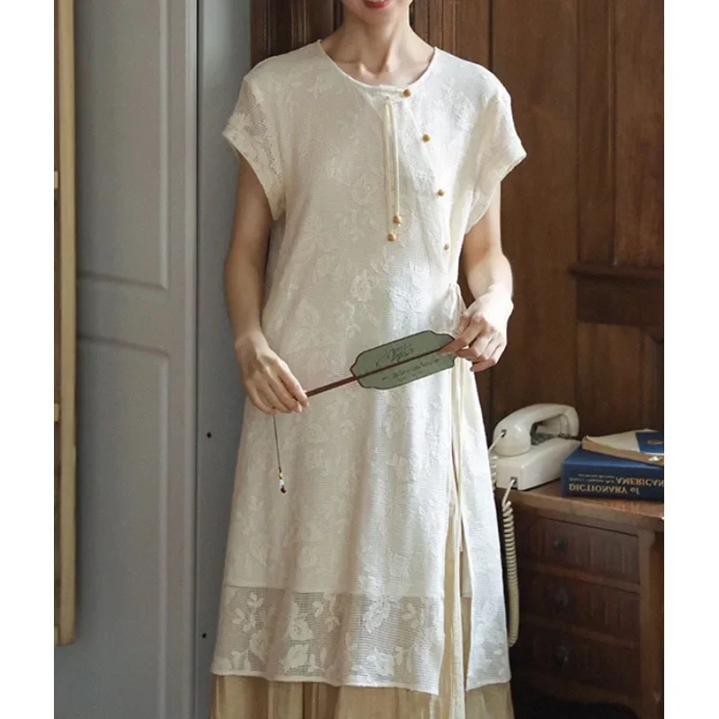 Полый жаккардовый женский кардиган в китайском стиле комплект из 2 предметов