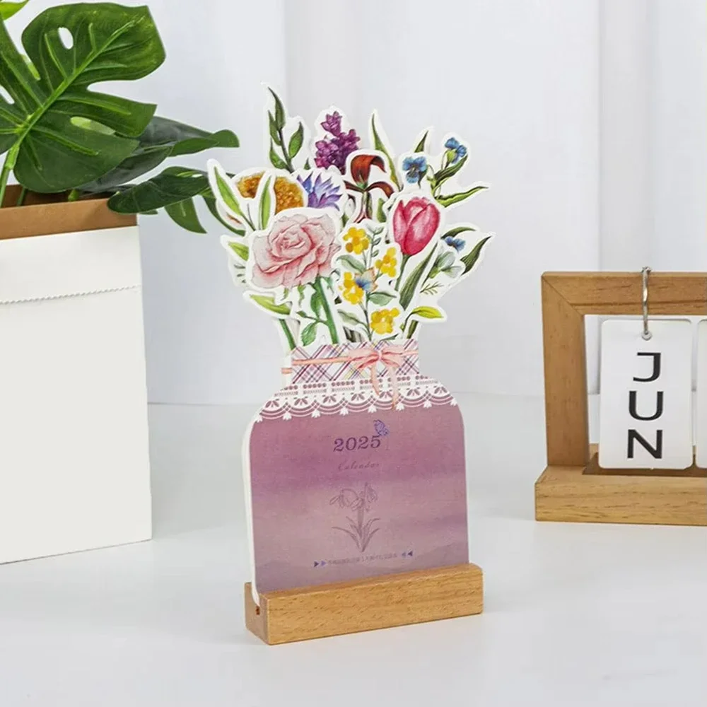 Настольный календарь с цветочным цветком 2025 года креативный деревянными