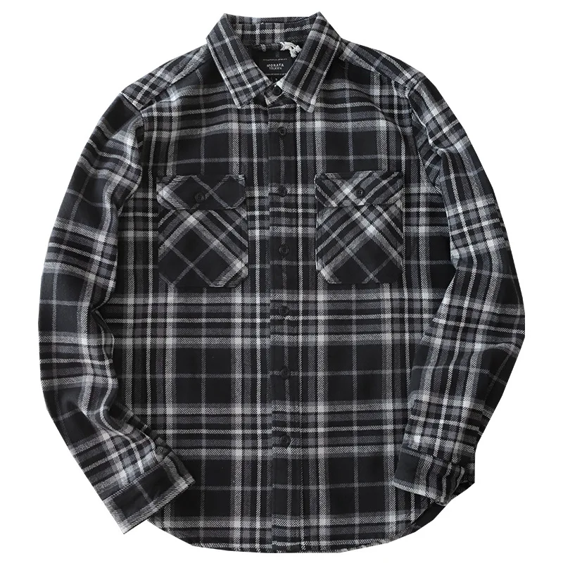 Length Sleeve Vintage Plaid Shirt Heavyweight Cotton Thick Flannel Shirt Jackets Women Hip Hop Winter Warm Jacket