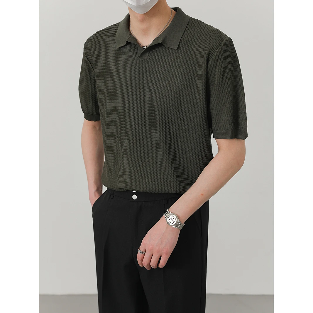 ZPZ Summer Top Korean Sle Lapel Paul Polo Shirt Men's Short Sleeve T-shirt Trendy Half Knitted Breathable |