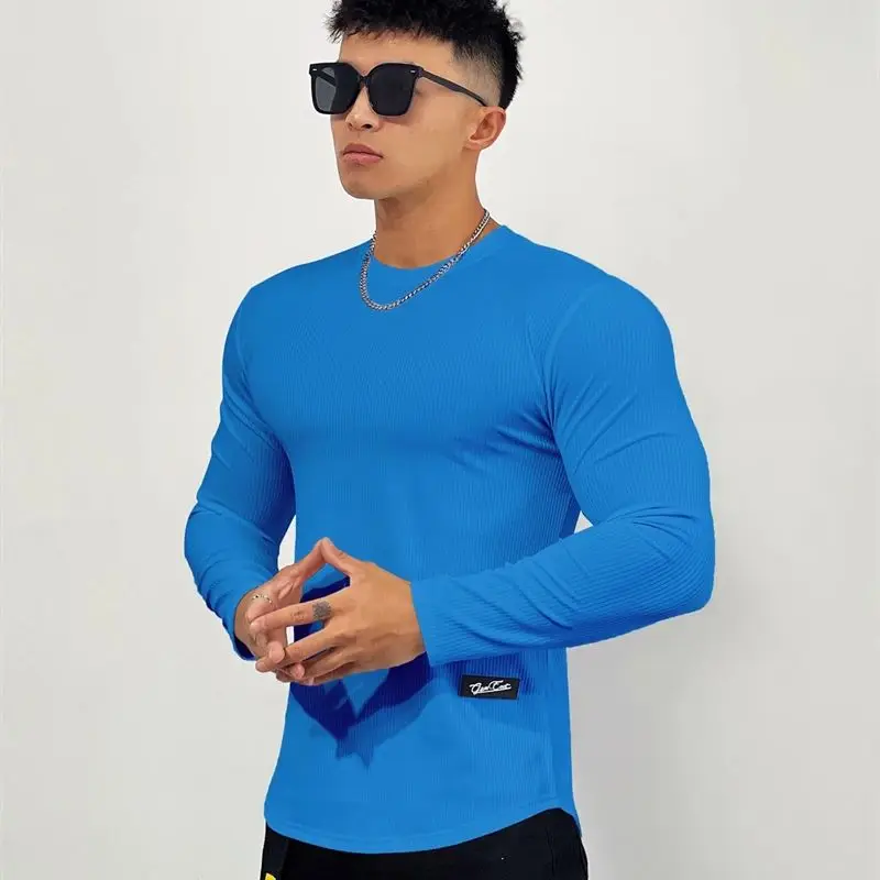 Футболка мужская с длинным рукавом модный топ вертикальной лицевой отделкой