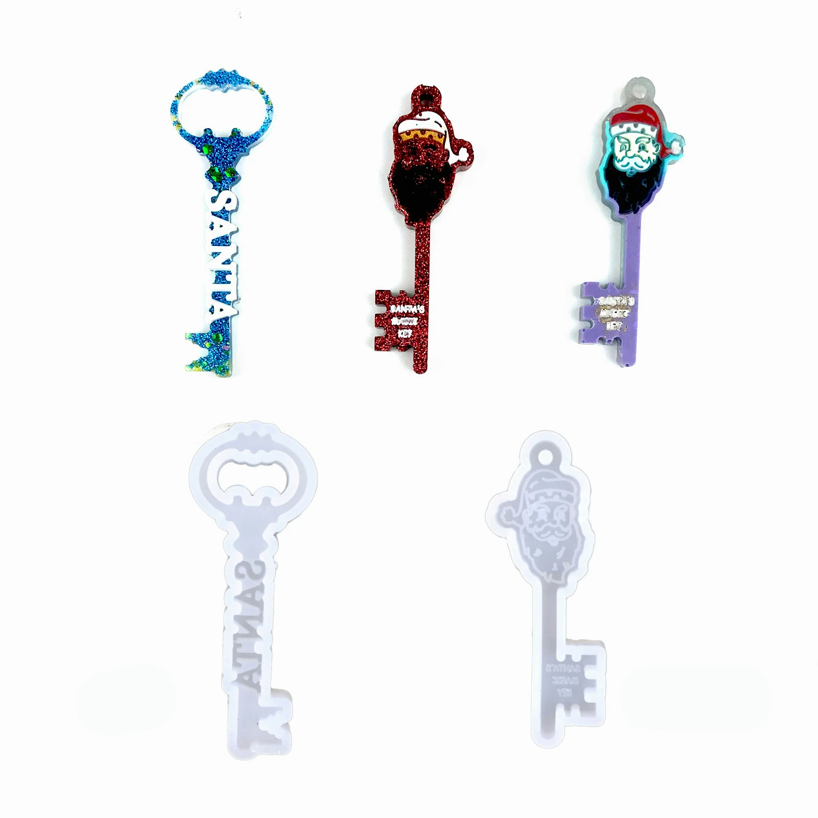 

Christmas Epoxy Resin Keychain Mould DIY Crystal Santa Claus Key Pendant Decorative Silicone Mould