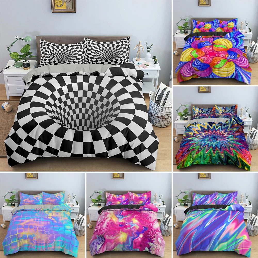 

Комплект постельного белья с абстрактным рисунком, Психоделическое пододеяльник с 3D рисунком, с оптической иллюзией, размеры Queen