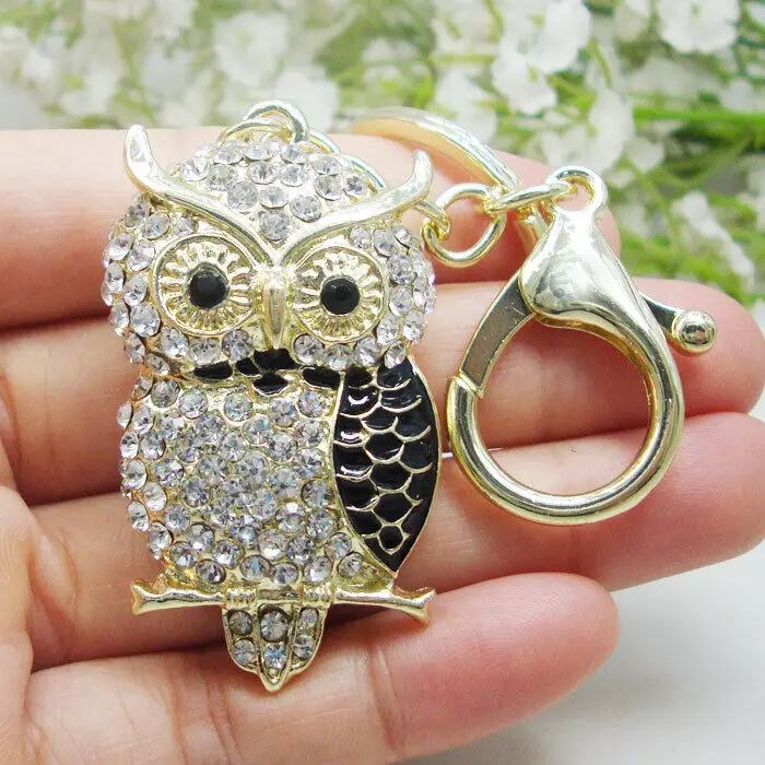 

Owl Keychain Embellished Crystal Metal Keyring Purse Clip Pendant Gifts