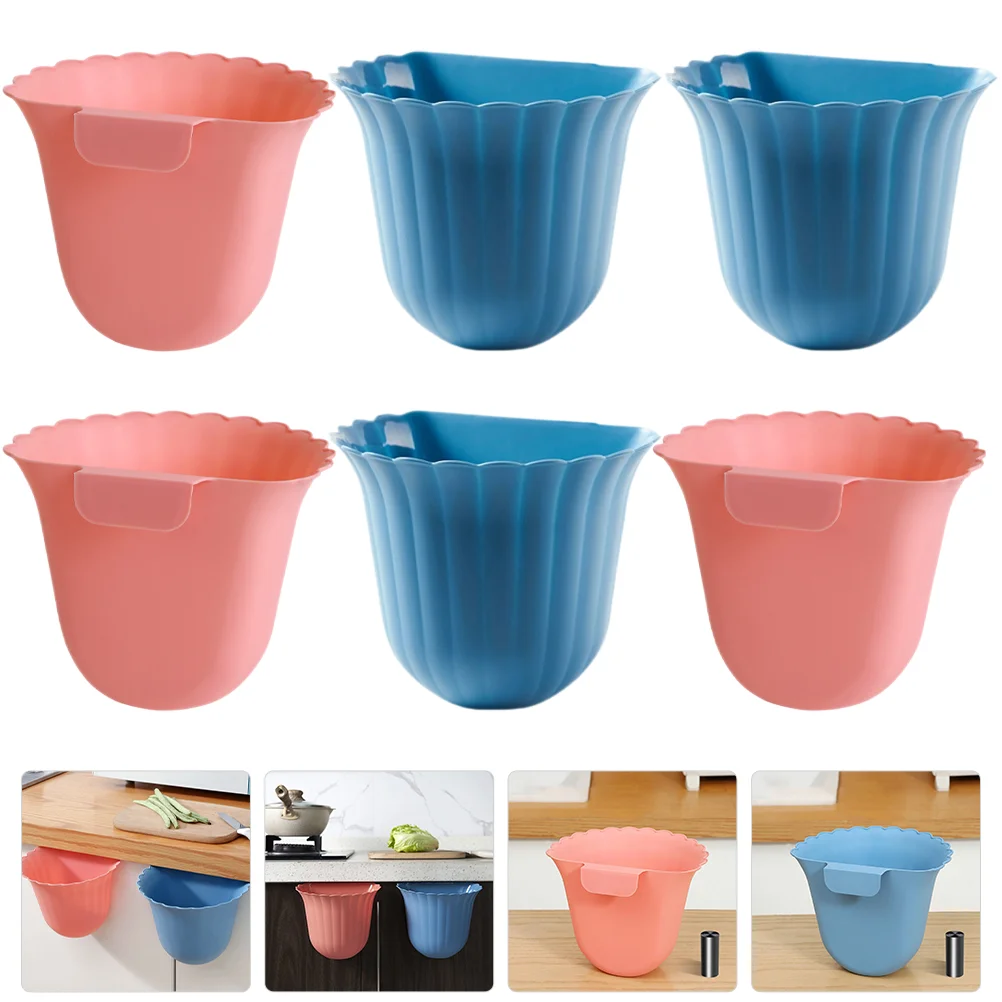 

6pcs Cupboard Door Trash Can Hanging Waste Container Home Garbage Bucket