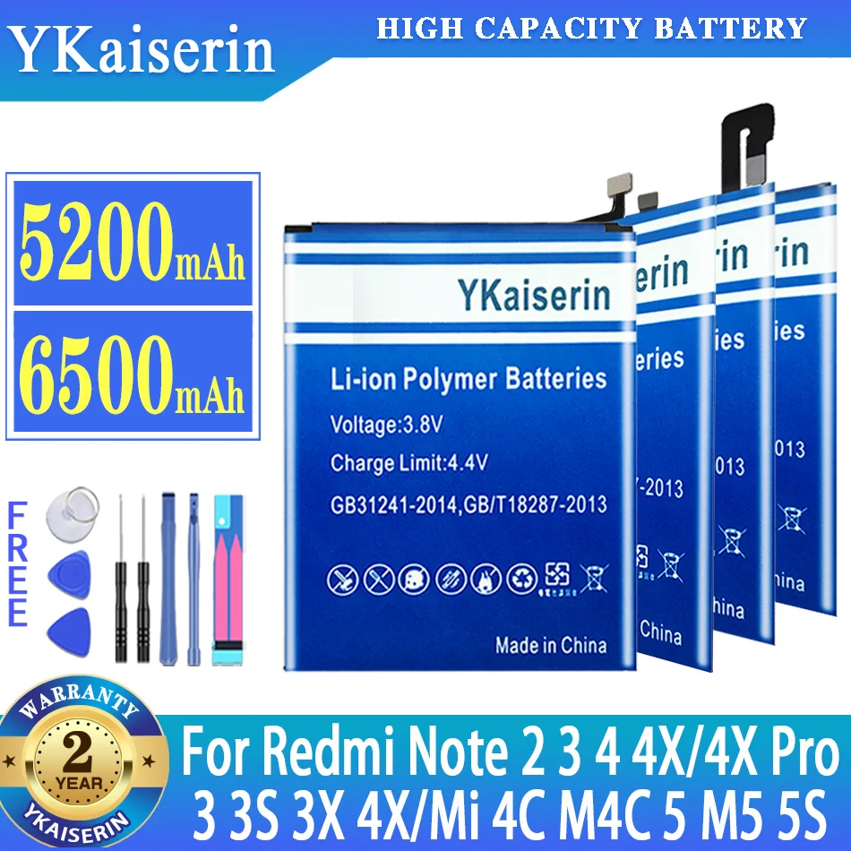

Аккумулятор ykaisin для Xiaomi Redmi 3 3S 3X 4X Note 2 3 4 4X 4X Pro Note2 Note4 Note4X Note4X Pro X20 для Mi 5 M5 4C M4C