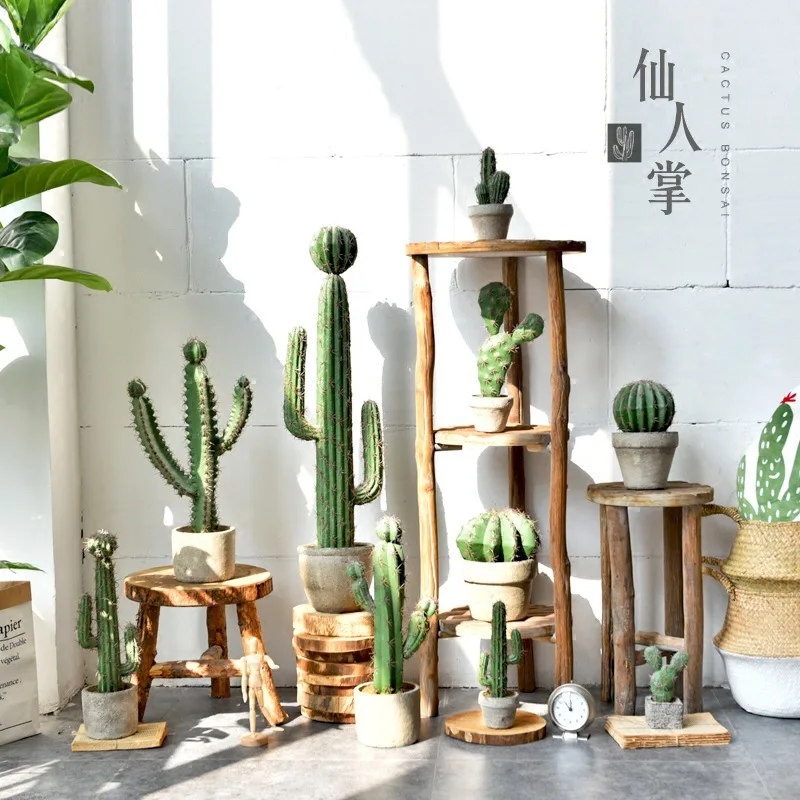 

Retro Creative Cement Pots Small and Medium-Sized Artificial Cactus Nordic Living Room Decoration Floor Artifical Cereus Decorat