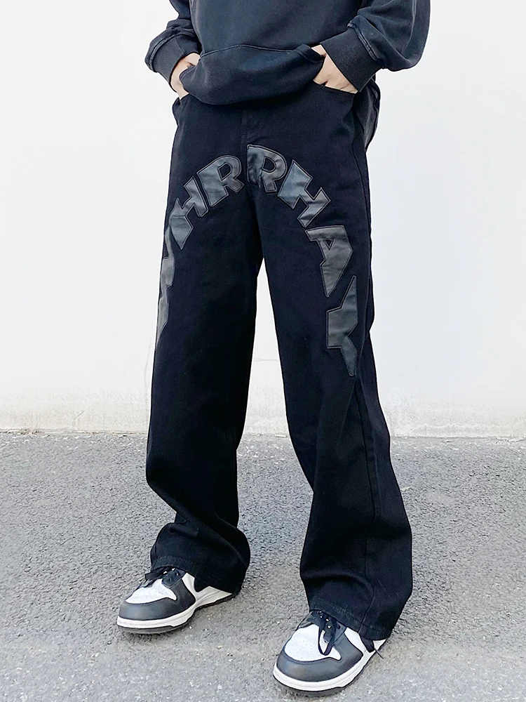 Men Loose Jeans Y2k Pants Ins Hot Sale European Print Letter Street Hiphop Patch Jeans Male Streetwear Vibe Loose Straight Jeans