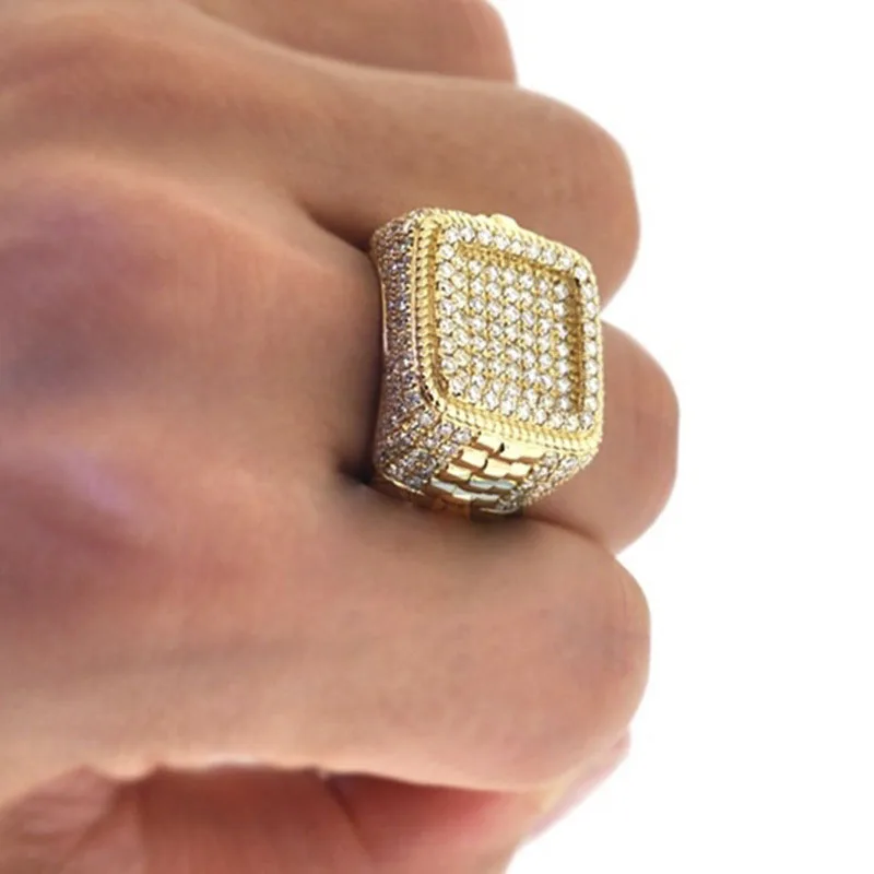 

Hot Sale Men's Gold Color Ring for Party Full Bling Iced Out Cubic Micro Paved CZ Crystal Luxury Hip Hop Rings Jewelry