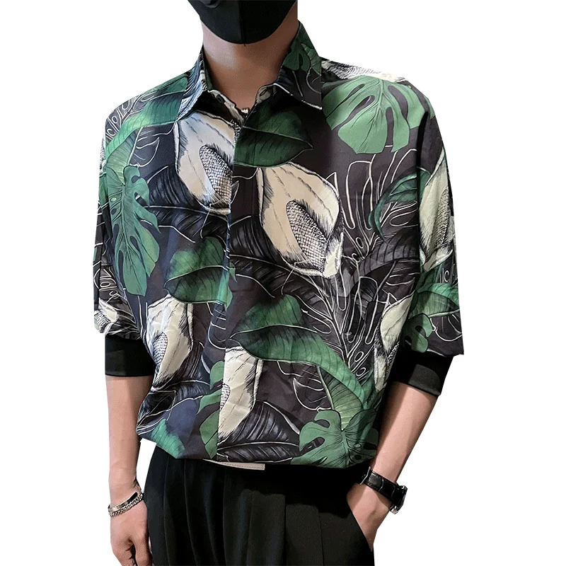 Flower Print Pullover Shirts Men Summer Half Sleeve Loose Casual Shirt Streetwear Social Party Camisas Para Hombre Men Clothing