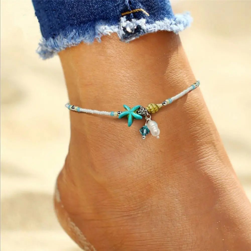 

Fashion Starfish Shell Conch Stone Beaded Women Bracelet Anklet Beach Jewelry Bohemian Ankle Bracelet Summer Foot Jewelry 발찌