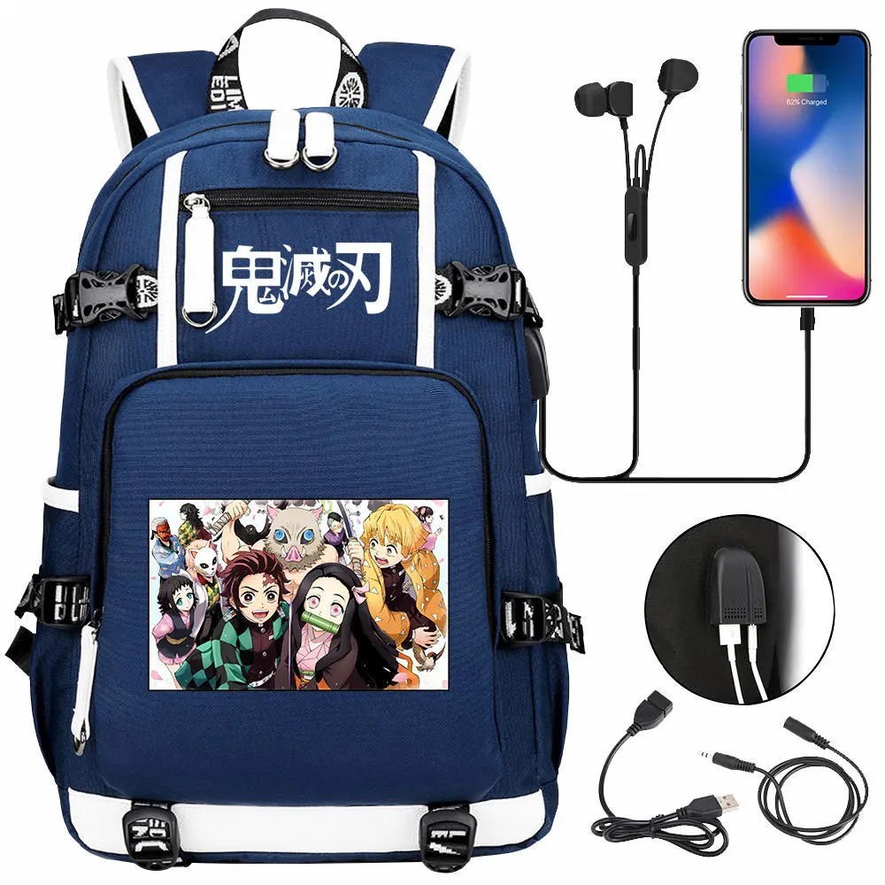 

Anime Demon Slayer USB Charging Zip Backpack Student Cartoon Schoolbag Teenager Travel Laptop Bag High Capacity Casual Knapsack