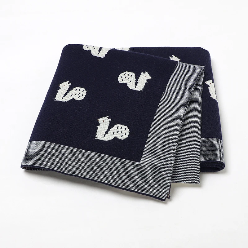 

Newborn Baby Blanket 100%Cotton Knitted Infant Boy Girl Stroller Swaddling Cute Squirrel Toddler Kid Bedding Sofa Quilt 100*80CM