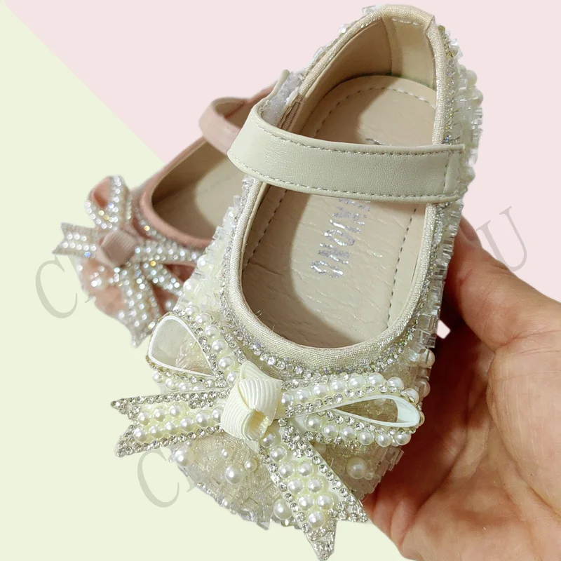 Туфли детские кожаные бежевые с блестками 12-15 5 см