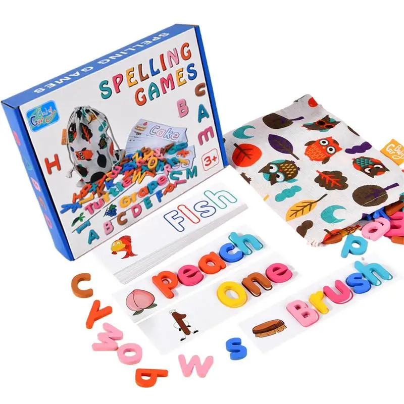 

Alphabet Spelling Toy Colorful Read Spelling Matching Letter Game Wooden Sight Word Flash Card ABC Recognition Tool Set for Kids
