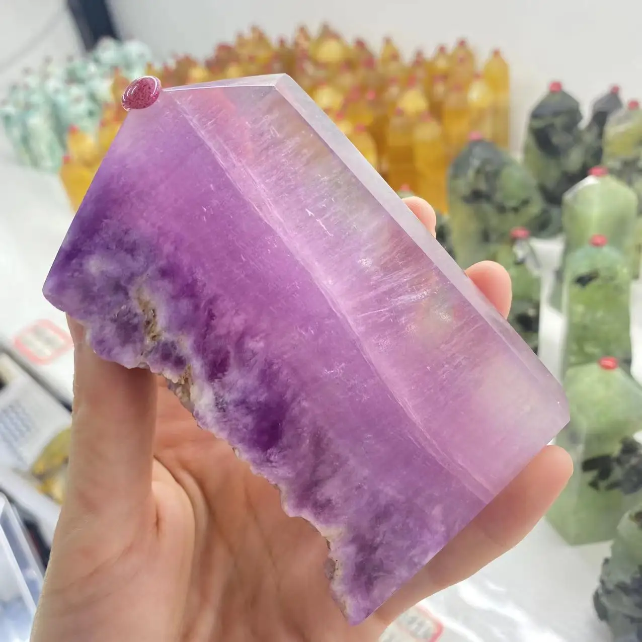 

Natural Pink Fluorite Ore Obelisk Reiki Healing Gift Room Decoration Household Ornaments Energy Gems
