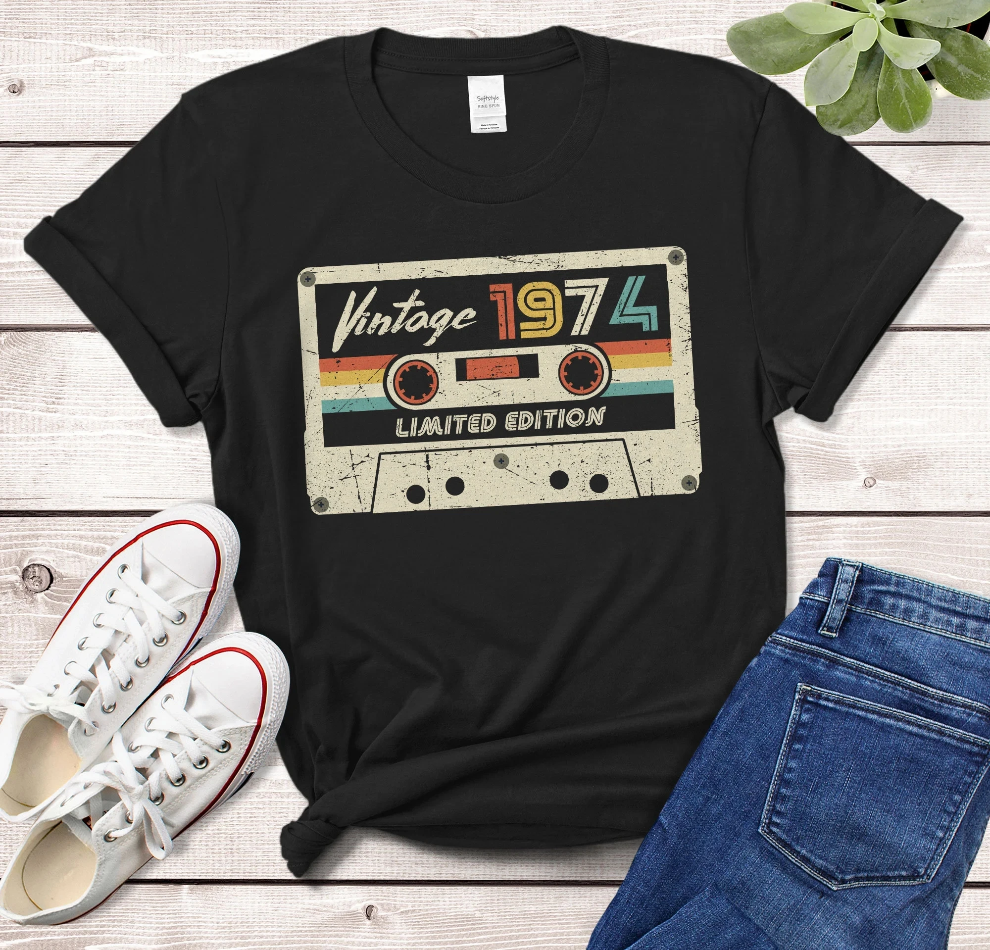 

Vintage 1974 Cassette T-Shirt Made in 1974 48th Birthday Years Old Gift for Mom Dad 48th Birthday Idea Classic Shirt Cotton Tees