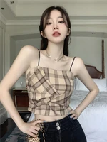 vintage plaid small suspender vest womens inner layer 2022 summer new design sense the minority wears a sweet and spicy girls