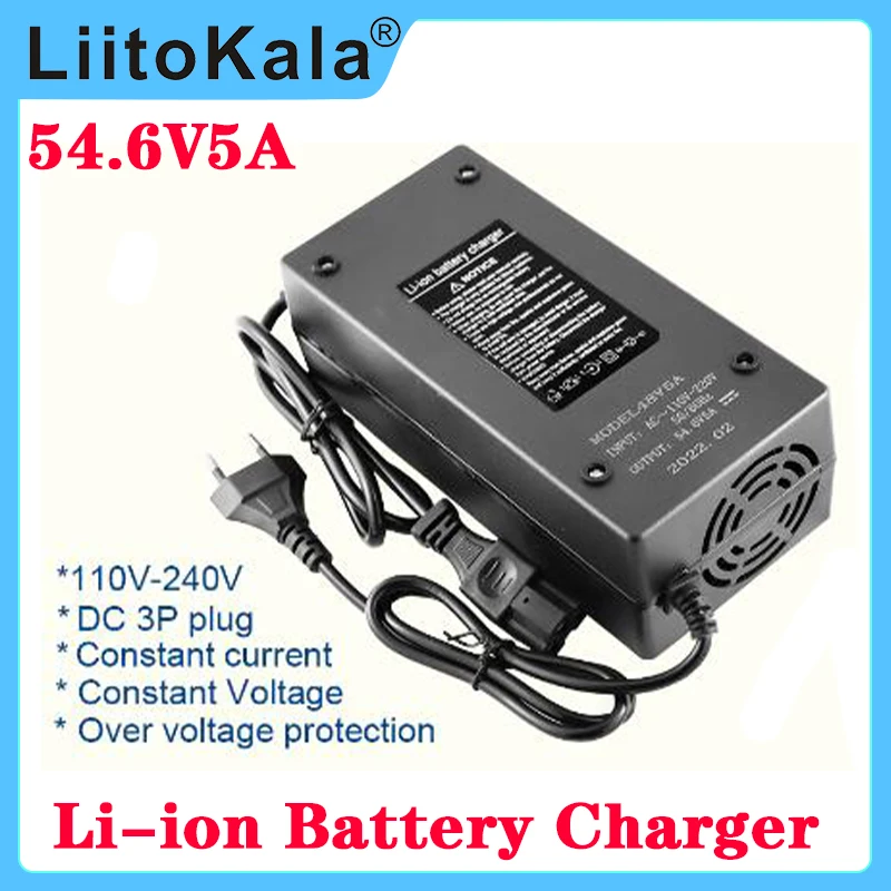 

LiitoKala 13S 48V 5A Lithium-ion battery pack charger 5.5*2.1mm Universal 54.6V 5A AC DC Power Supply Adapter