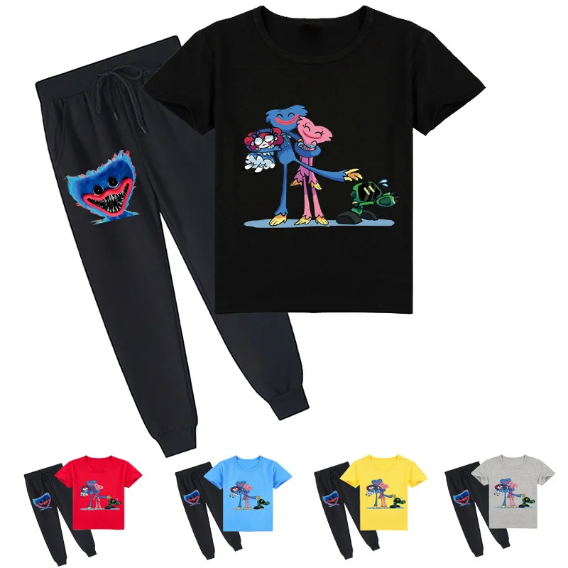 

Boys Video Game Poppy Playtime Huggy Wuggy Clothes Kids Casual Streetwear Girls Short Sleeve T-shirt Top Jogging Pants 2pcs Sets