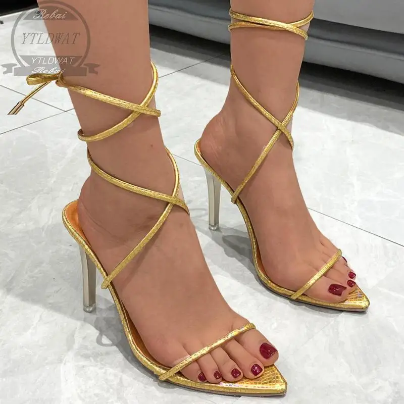

2022 Summer Women High Heels Sandals Lady Fetish Cross Lace Up Gladiator Sandles Stiletto Sexy Nightclub Prom Green Shoes Zapato