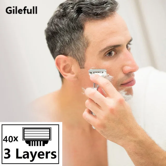 40pcs/set Brand High Quality GradeAAA+ Face Care Safety Razor Blades Shaving Razor Blades For Men Mache 3 Standard for RU&Euro