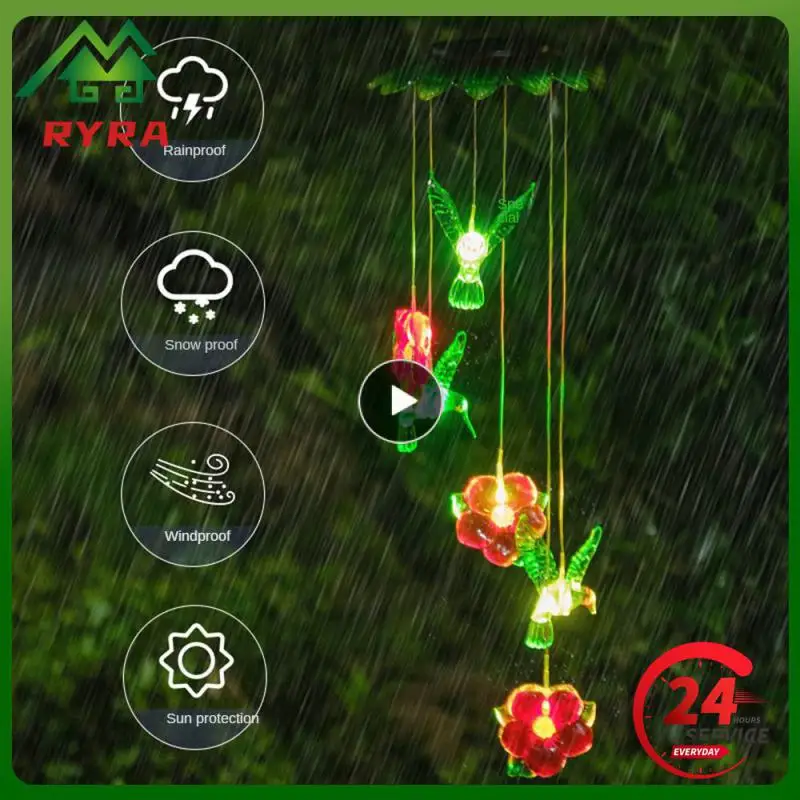 

Solar Energy Wind Chime Lamp Windchime Light Flower Hummingbird Color Changing Rechargeable Solar Lamp 6 Led Garden Light