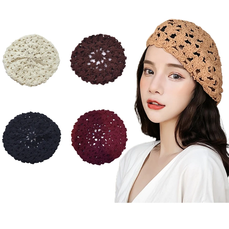 

Handmade Beanie Hat Literary Pumpkin Hat Sweet Bud Hat Solid Color Crochet Beret Hat Artist Hat for Women Girls