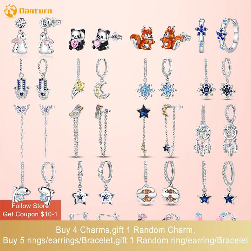 Серьги-гвоздики Danturn из стерлингового серебра 925 пробы дельфин ткань панда кошка