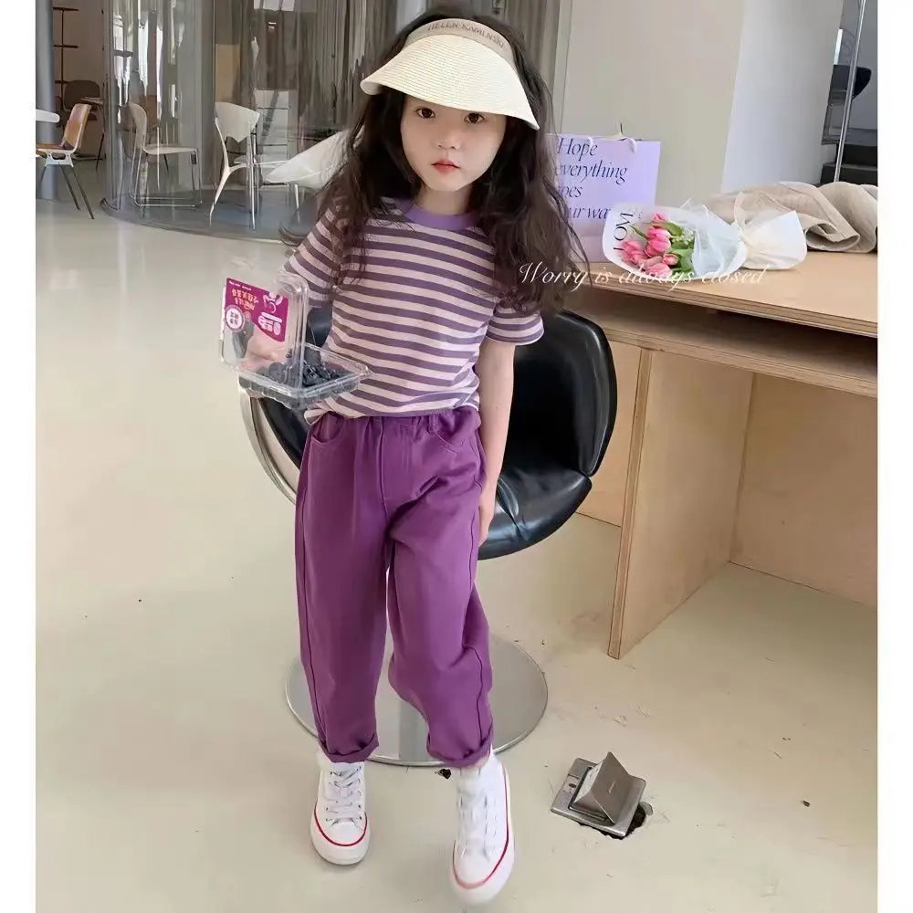 

Kids Girls Suit Western Style Summer Thin Casual Overalls Pants Net Red Fried Street Harun Pants Two-Piece Set Kids Outfits
