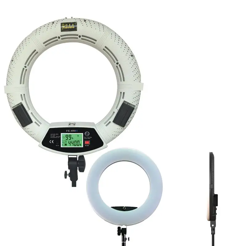 

Yidoblo White FE-480II Photo Studio Macro Ring Light RC LED Video Light Lamp LCD Screen Display Photographic Lighting 96W 5500K