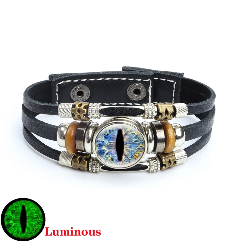 Браслет кожаный мужской глаза Дракона Ювелирное Украшение круглой формы с