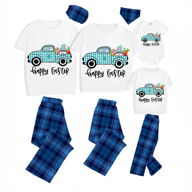 Easter Family Matching Pajamas Exclusive Design Happy Easter Gnomies Car Gray Pajamas Set