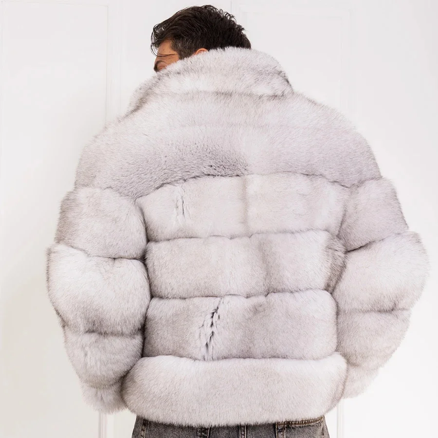 Новая зимняя мужская куртка из натурального синего лисьего меха роскошная