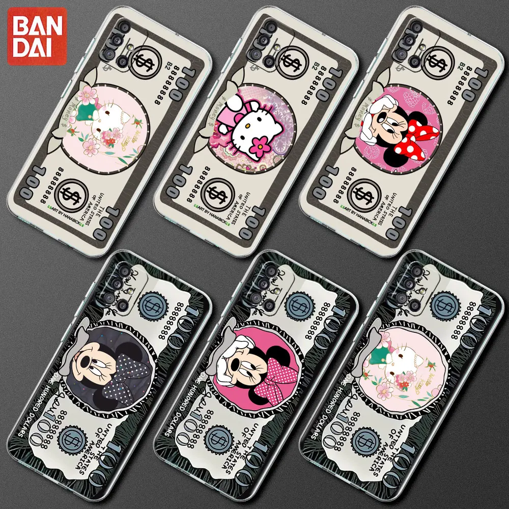 

Luxury Dollar Case For Samsung Galaxy A52 A12 A51 A72 5G Clear Phone Cover A71 A70 A50 A32 4G A21s Hello Ketty Minnie Soft Capas
