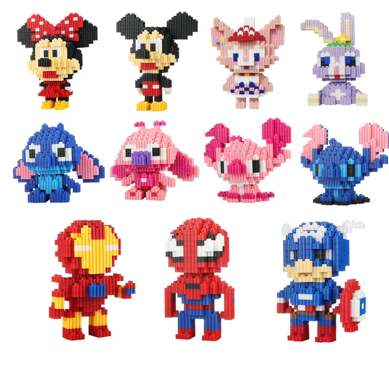 

Disney Kawaii Стич, Микки Маус Дональд Дак Человек-паук аниме экшн-фигурка модель частиц строительные блоки Детский пазл игрушка подарок