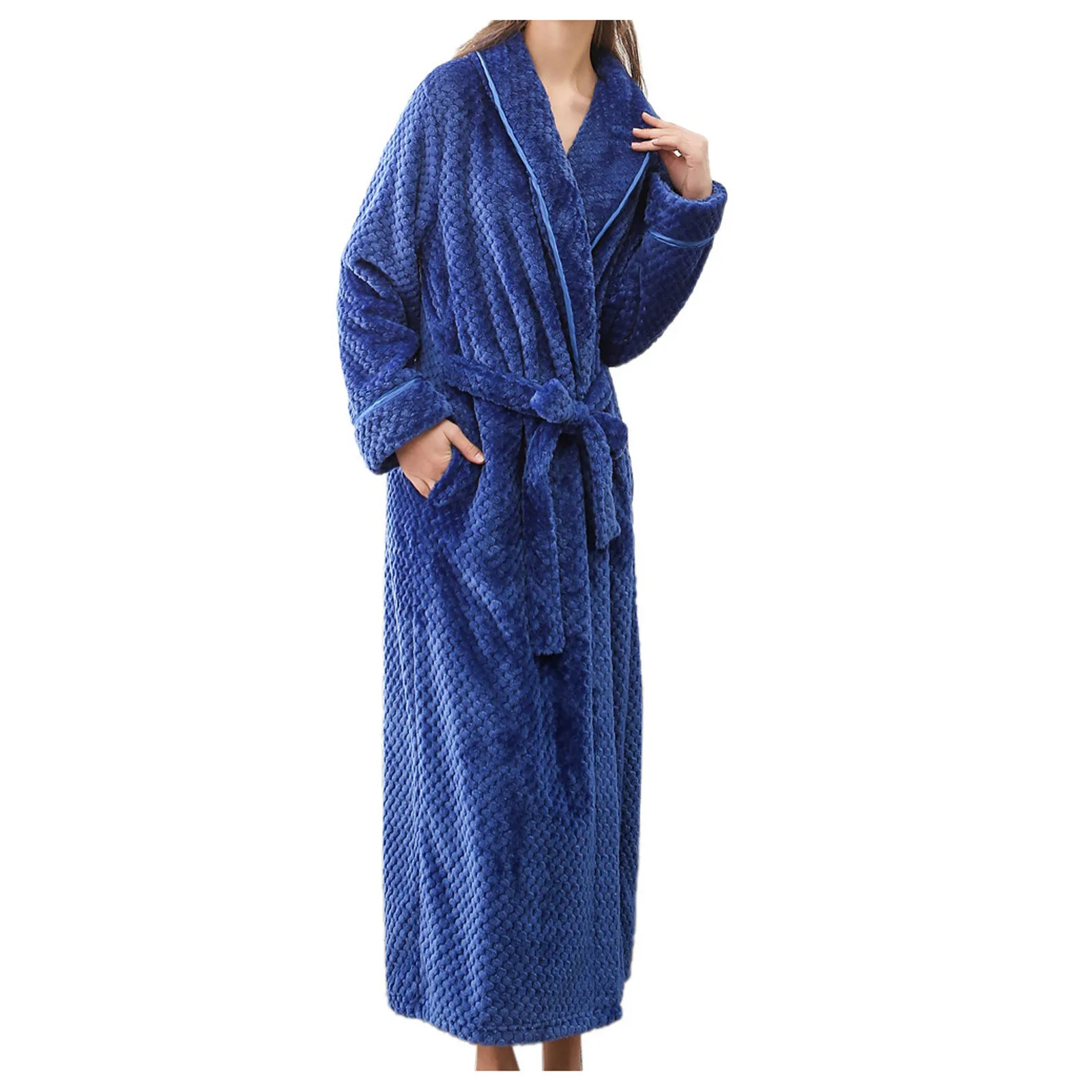 

Lengthened Bathrobe Long Coat Color Women's Sleeved Solid Robe Winter Home Splicing Clothes Intimates Bra Sexy intimates