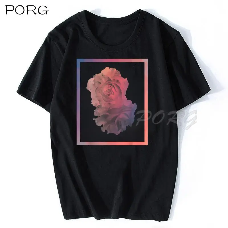 Футболка мужская в стиле Харадзюку уличная одежда с рисунком розы розовая