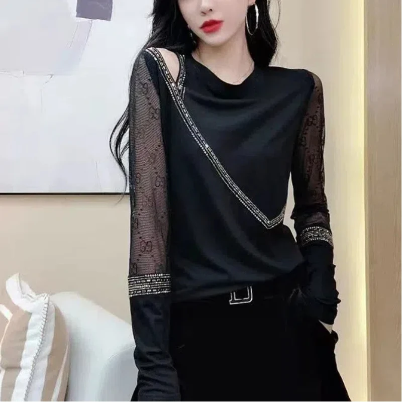 Весенне-осенние новые элегантные модные однотонные футболки из смешанного