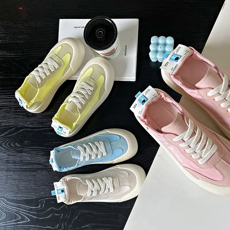 

Feerldi Chic Pink cloth shoes Toe Wide Feet Sneakers Women Casual Shoes Canvas Designer Harajuku Shoes Brand Plimsolls Platform