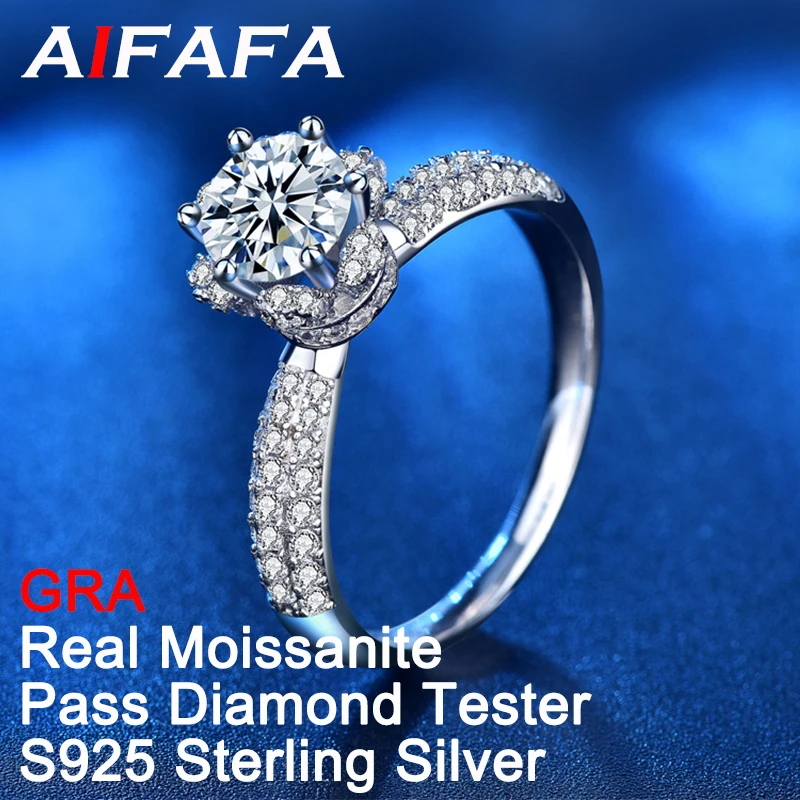 

AIFAFA S925 Стерлинговое Серебро 1 карат, бриллиантовое кольцо, Платиновое покрытие, искрящие высококачественные ювелирные изделия, оптовая продажа