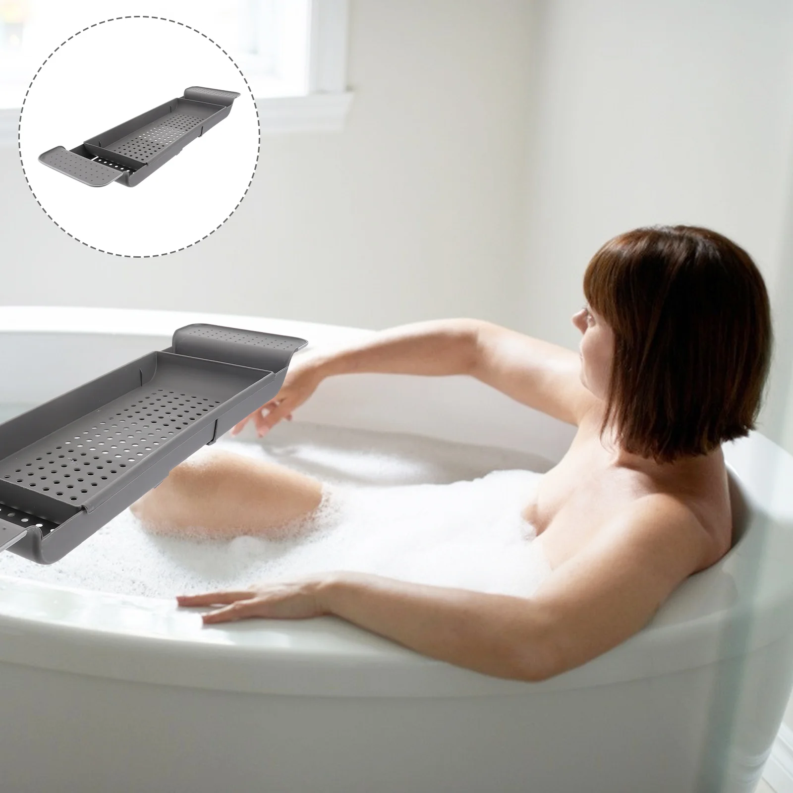 

Bathtub Tray Bathorganizer Tub Rack Expandableshelf Bathroom Holder Table Basket Sink Over Dryingaccessories Serving Organizers
