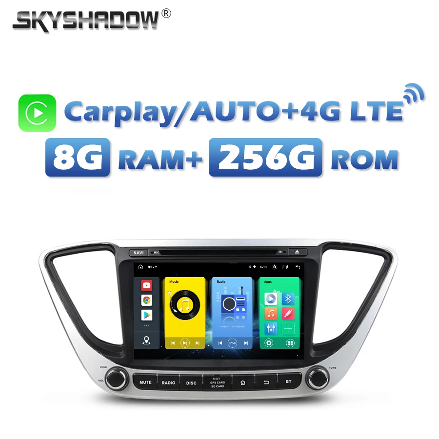 4G SIM 720P Carplay Auto Android 13.0 8G + 256G Автомобильный DVD-плеер IPS GPS RDS Радио Wi-Fi Bluetooth Для Hyundai Verna