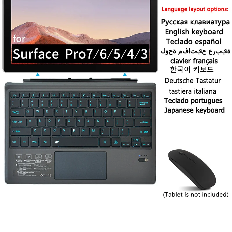 

Funda for Microsoft Pro 7 6 5 4 3 Russian Spanish Portuguese German Italian Korean Case Keyboard Backlit Touchpad