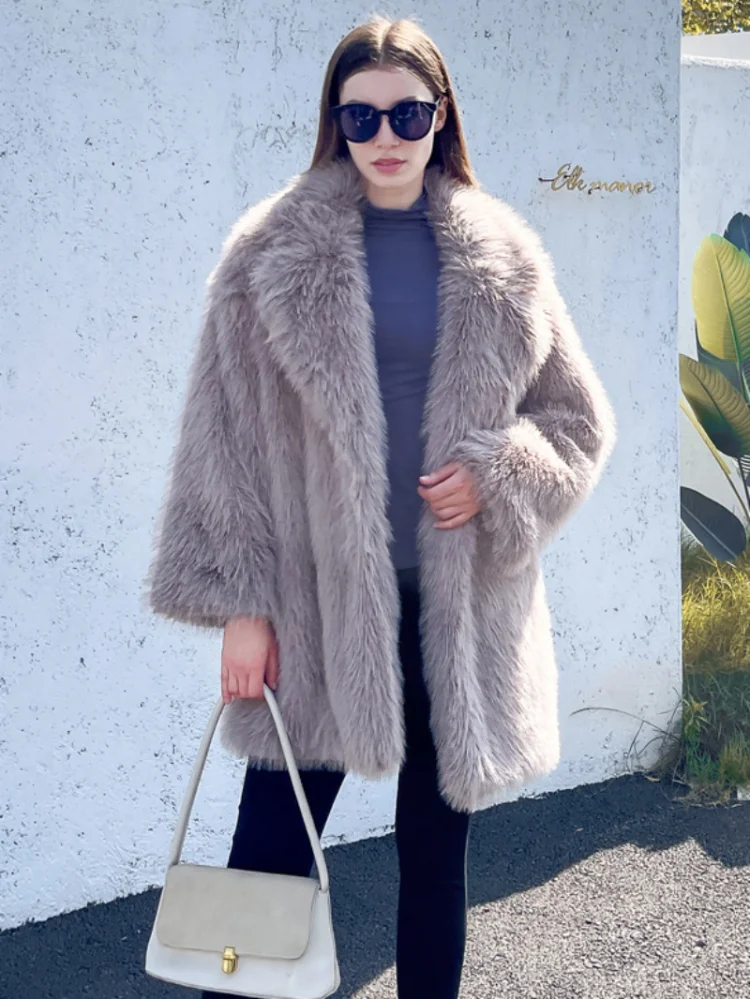 

Luxury Fur Coat Women 2022 Winter Turn-down Collat Long Sleeve Thick Jacket Elegant Ladies Warm Faux Fur Overcoat Streetwear Top
