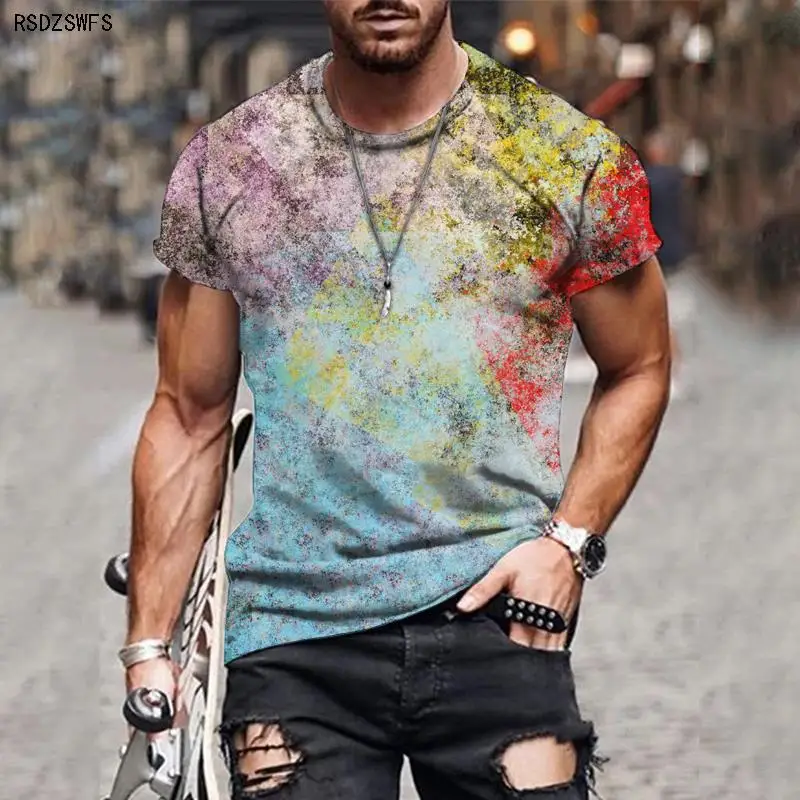 

Painted 3D Harajuku Color Printed Men's Summer Oversized T-shirt 5XL o Collar Fashion Fun Short Sleeve
